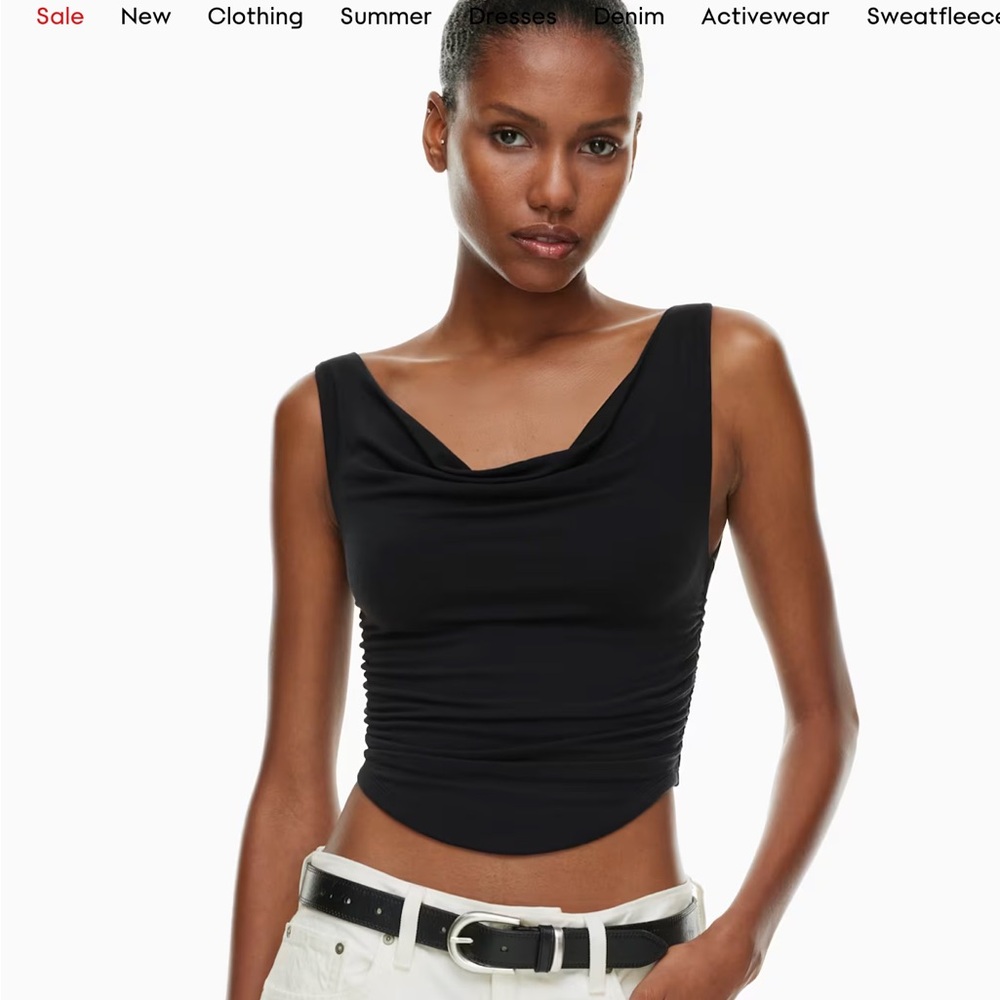 Aritzia Black Ruched Crop Tank Top